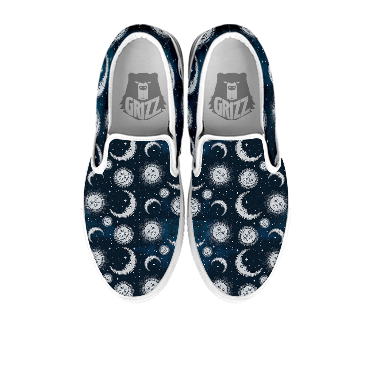 Celestial Blue And White Print Pattern White Slip On Shoes-grizzshop