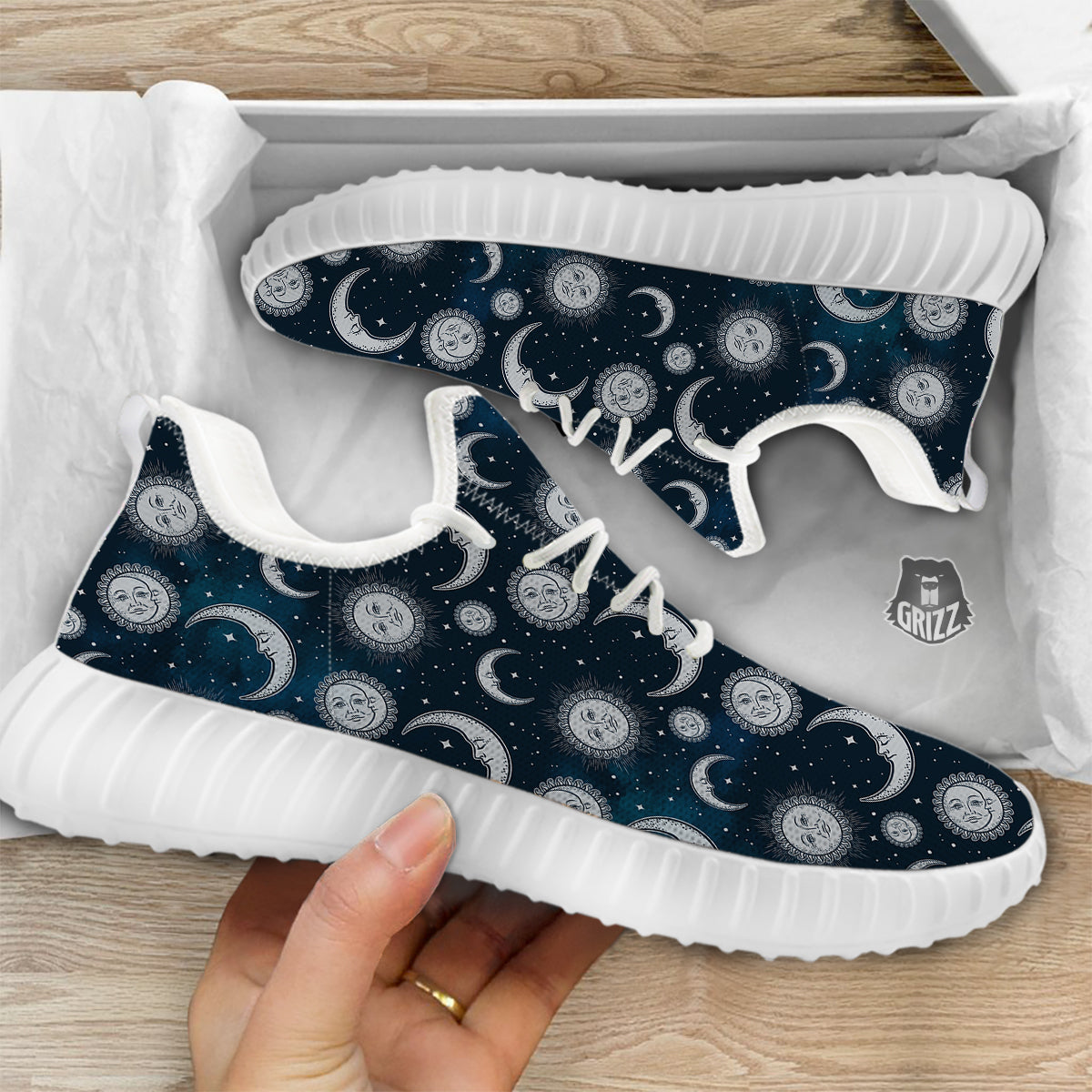 Celestial Blue And White Print Pattern White Walking Shoes-grizzshop