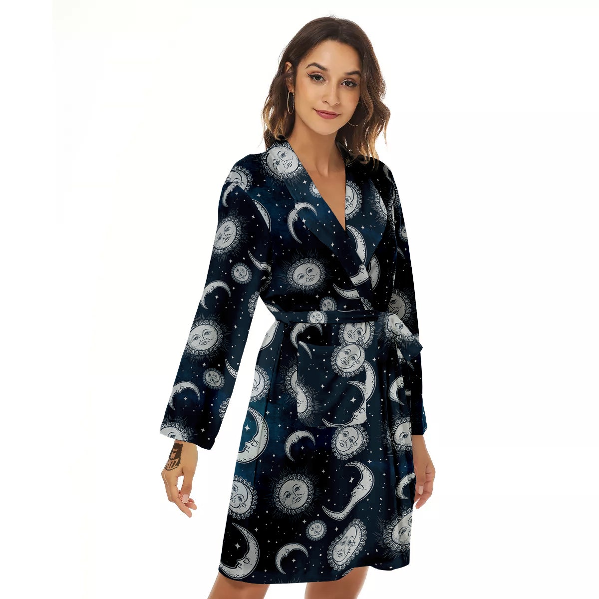 Celestial Blue And White Print Pattern Women's Robe-grizzshop