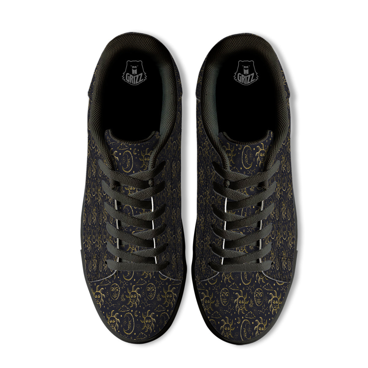 Celestial Gold And Black Print Pattern Black Low Top Sneakers-grizzshop