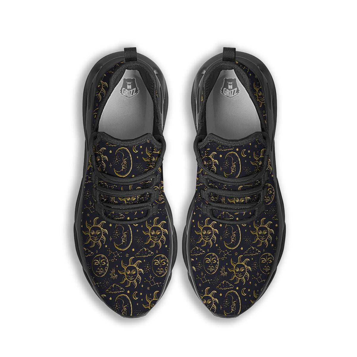 Celestial Gold And Black Print Pattern Black Running Shoes-grizzshop