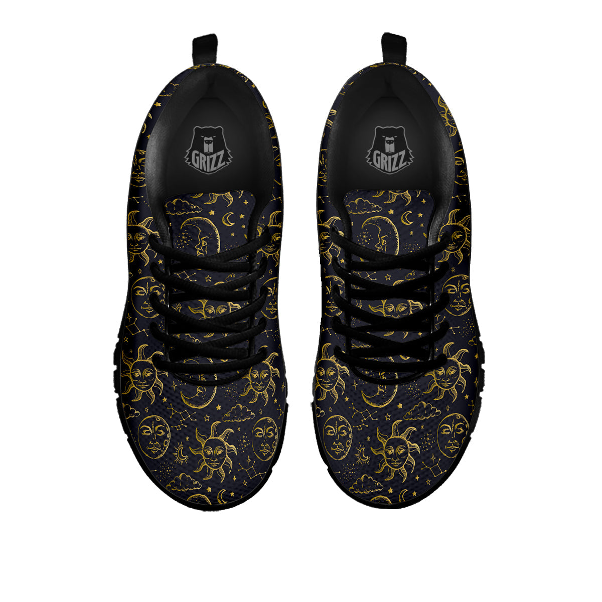 Celestial Gold And Black Print Pattern Black Sneaker-grizzshop