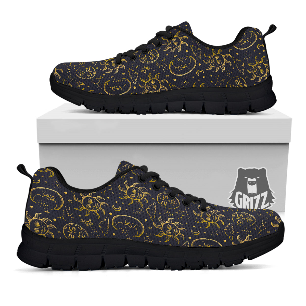 Celestial Gold And Black Print Pattern Black Sneaker-grizzshop