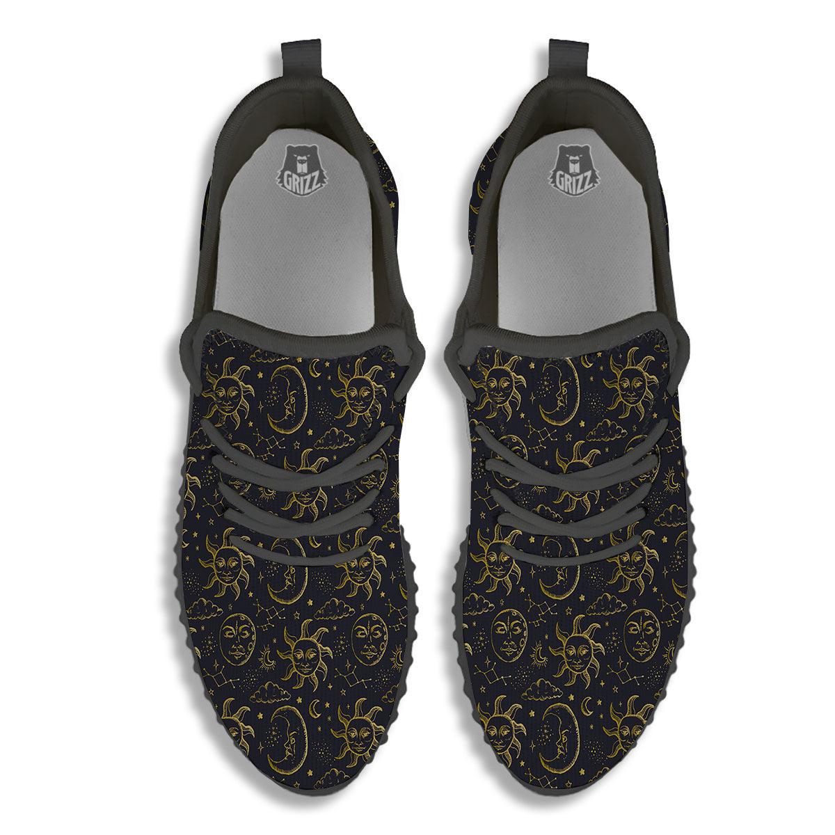 Celestial Gold And Black Print Pattern Black Walking Shoes-grizzshop