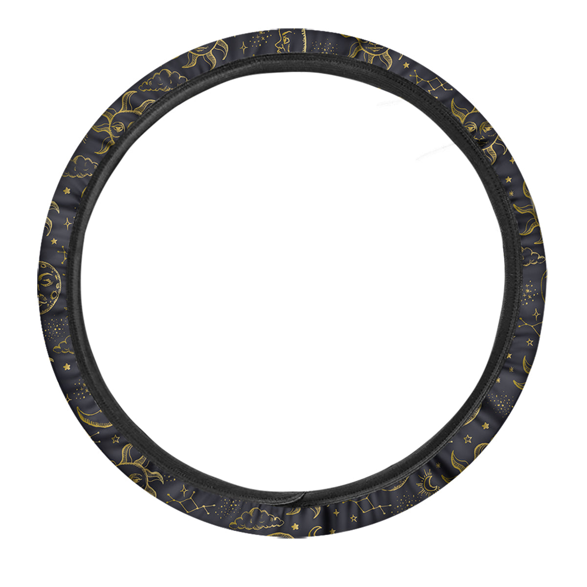 Celestial Gold And Black Print Pattern Car Steering Wheel Cover-grizzshop