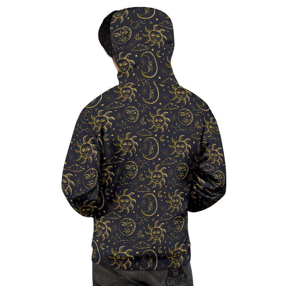 Celestial Gold And Black Print Pattern Men's Hoodie-grizzshop