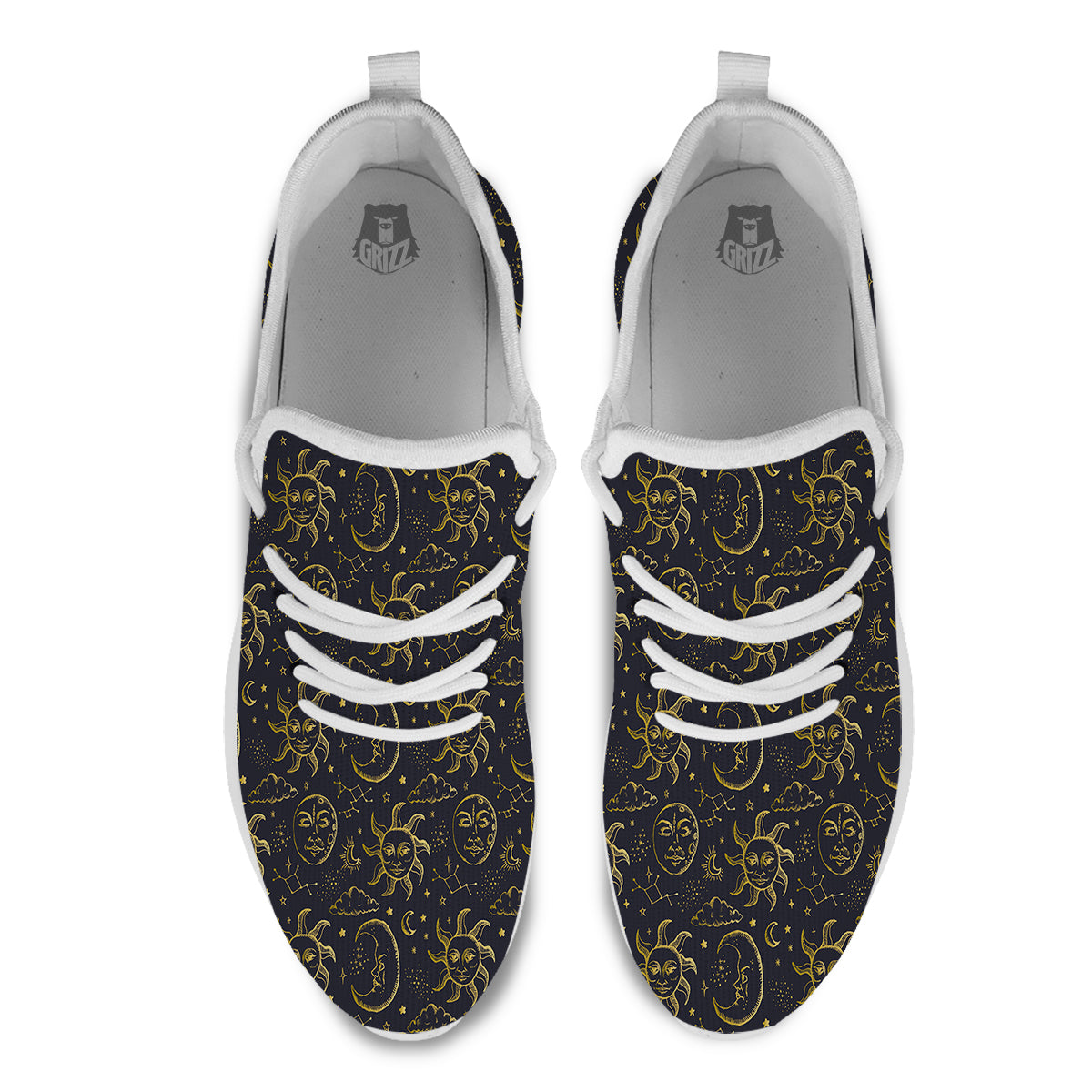 Celestial Gold And Black Print Pattern White Athletic Shoes-grizzshop