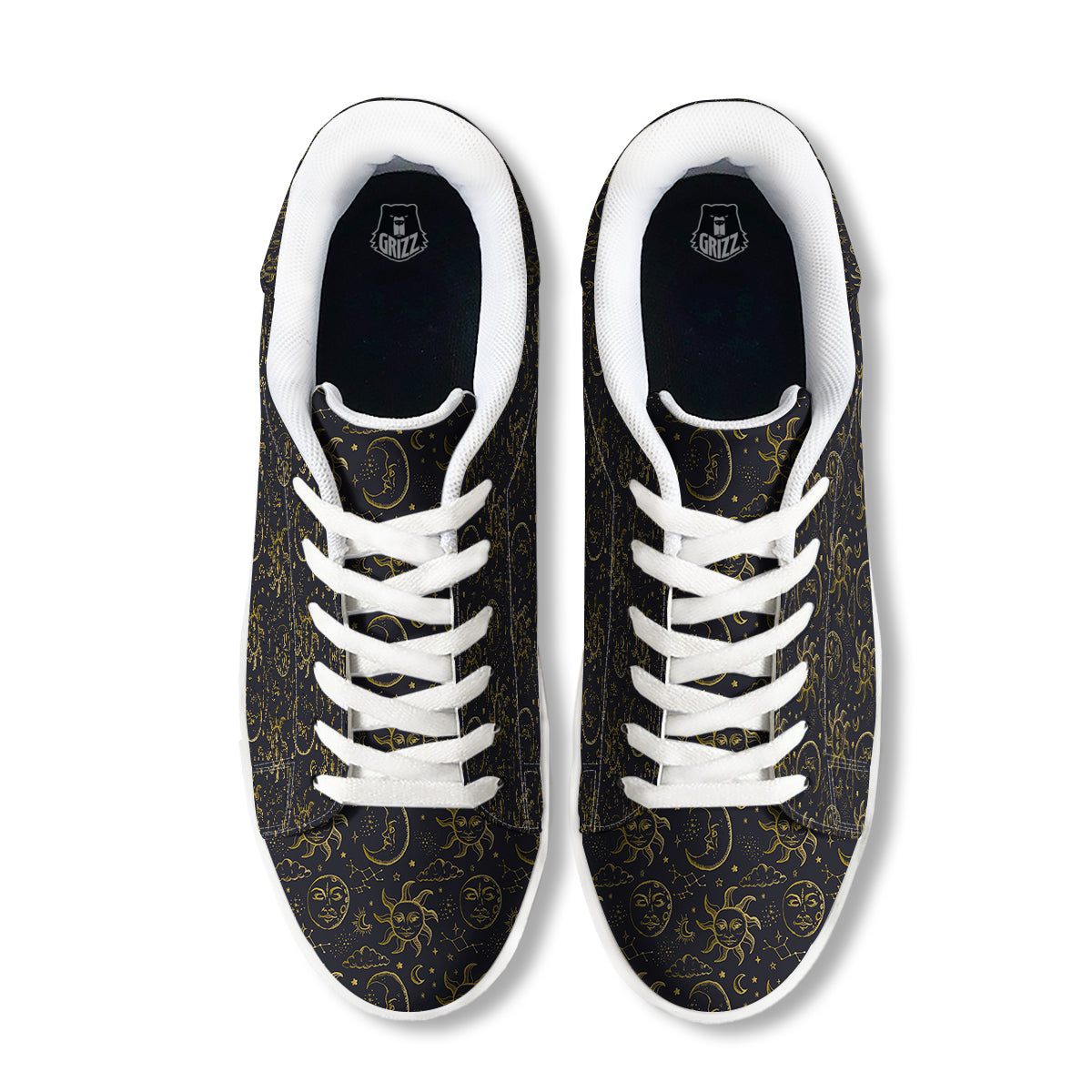 Celestial Gold And Black Print Pattern White Low Top Sneakers-grizzshop