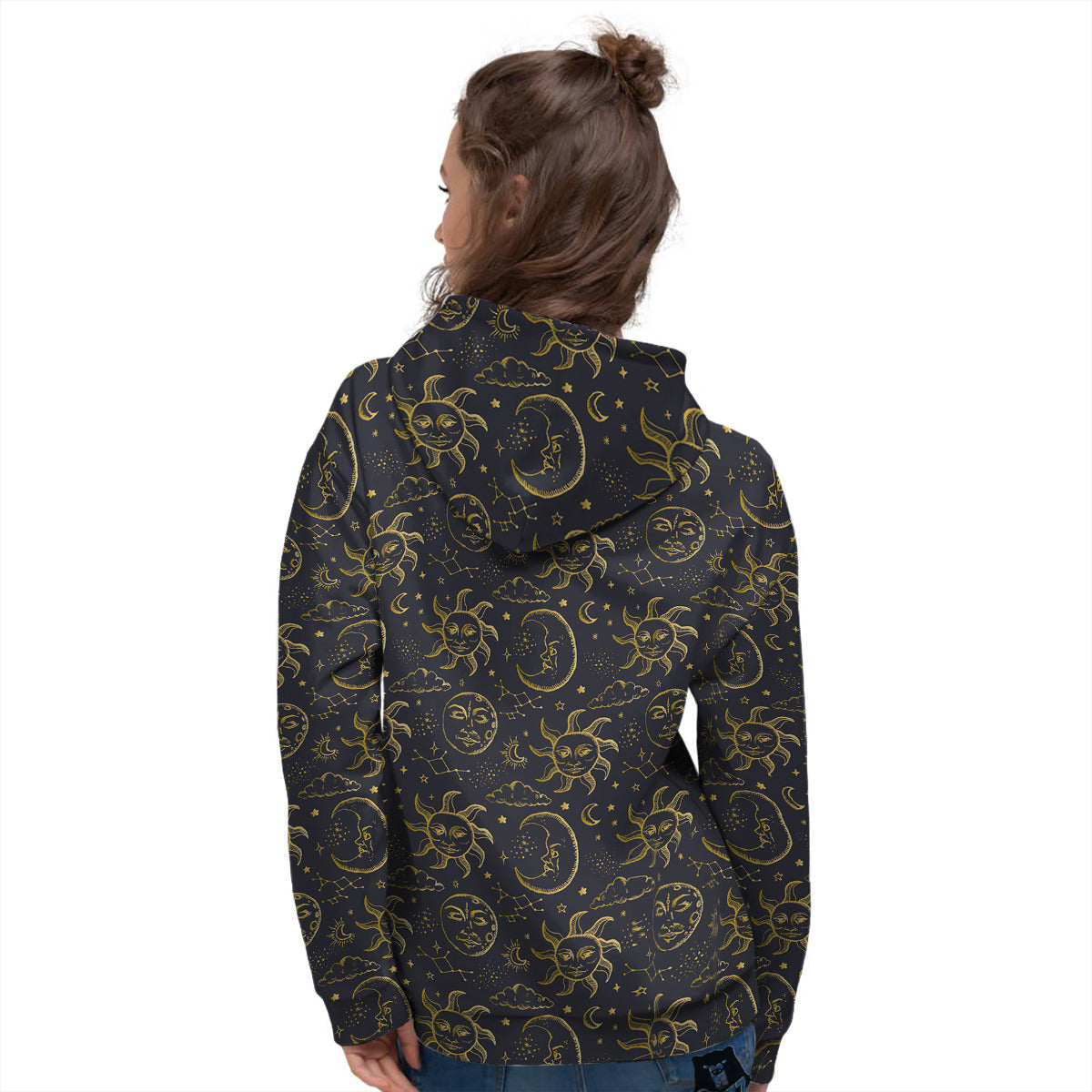 Celestial Gold And Black Print Pattern Women's Hoodie-grizzshop