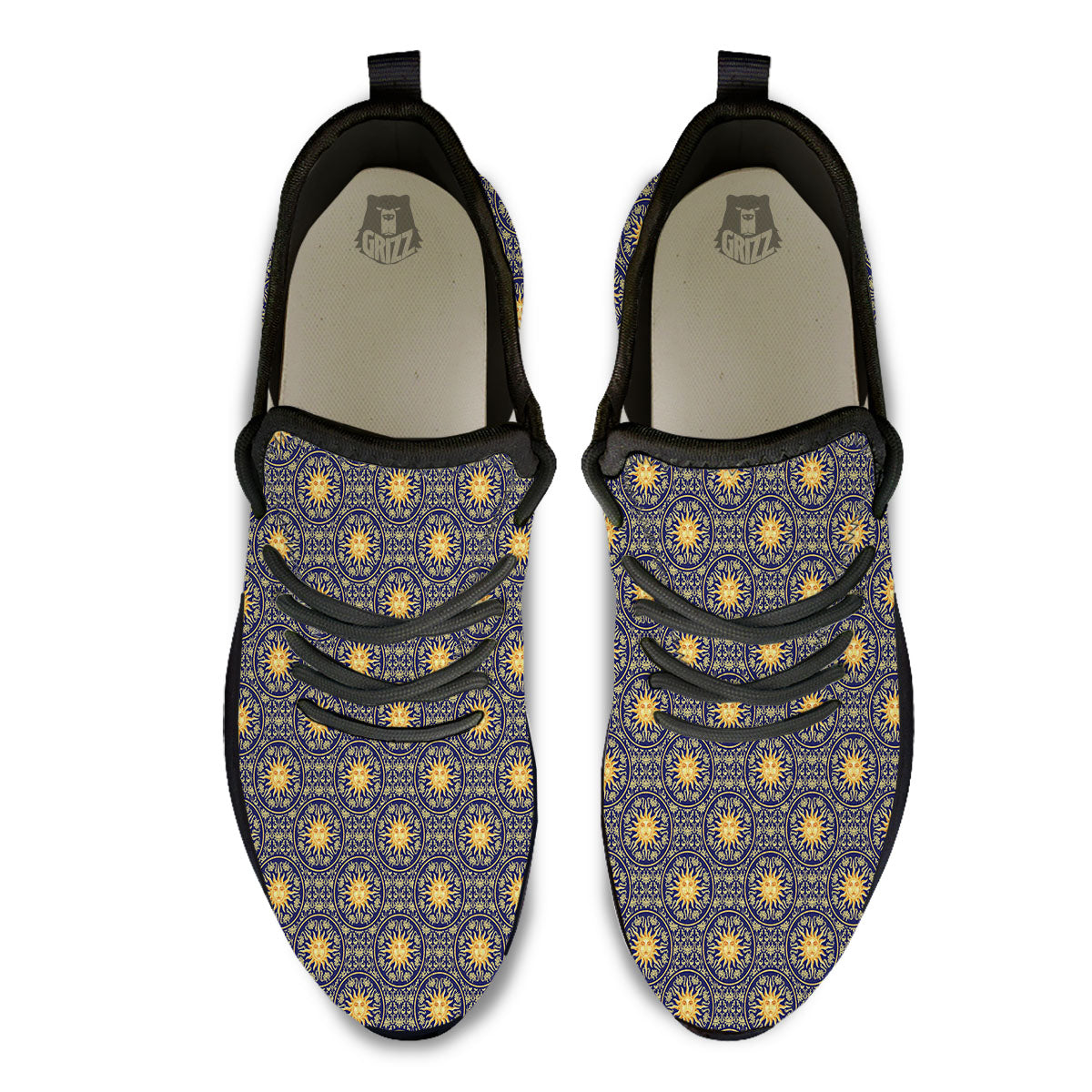 Celestial Gold And Blue Print Pattern Black Athletic Shoes-grizzshop