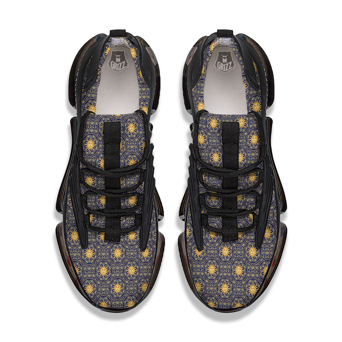Celestial Gold And Blue Print Pattern Black Gym Shoes-grizzshop