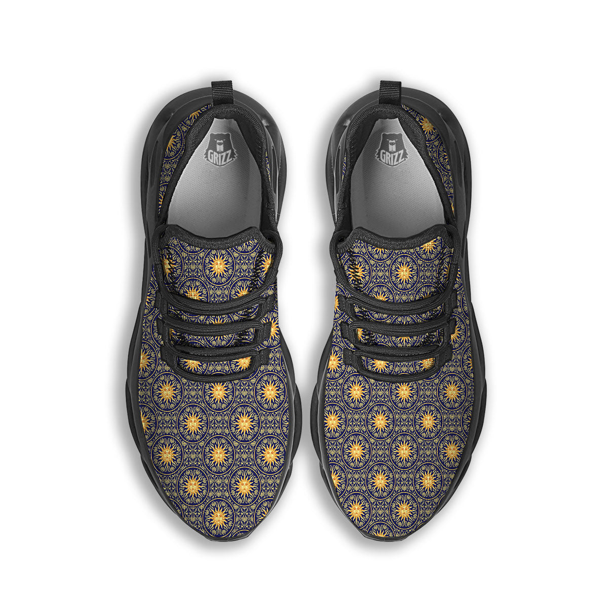 Celestial Gold And Blue Print Pattern Black Running Shoes-grizzshop