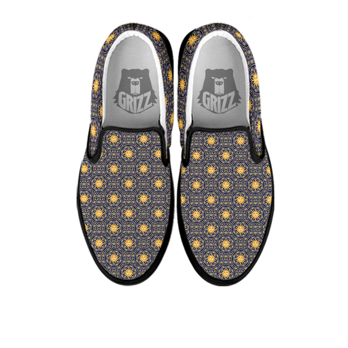 Celestial Gold And Blue Print Pattern Black Slip On Shoes-grizzshop