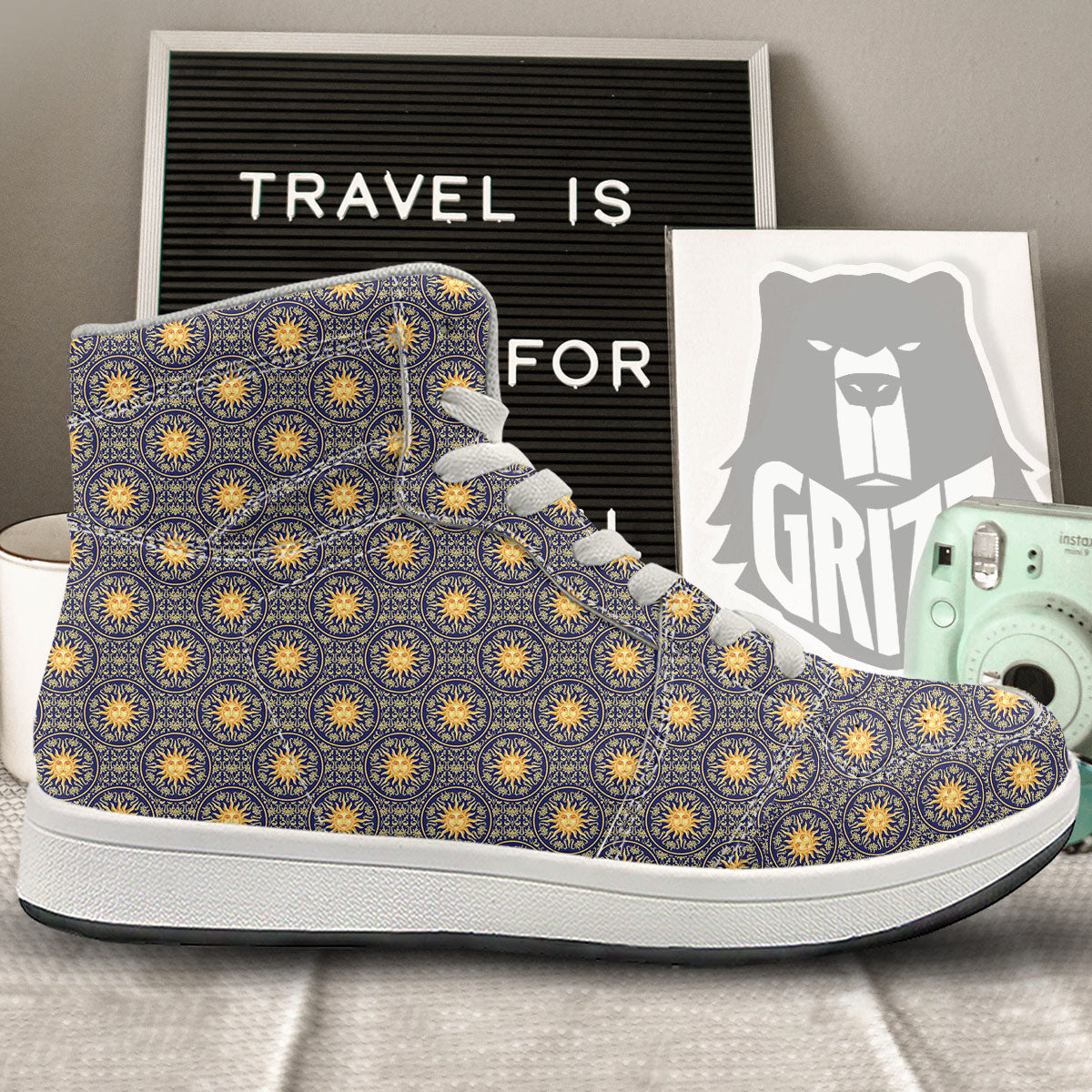 Celestial Gold And Blue Print Pattern High Top Sneakers-grizzshop