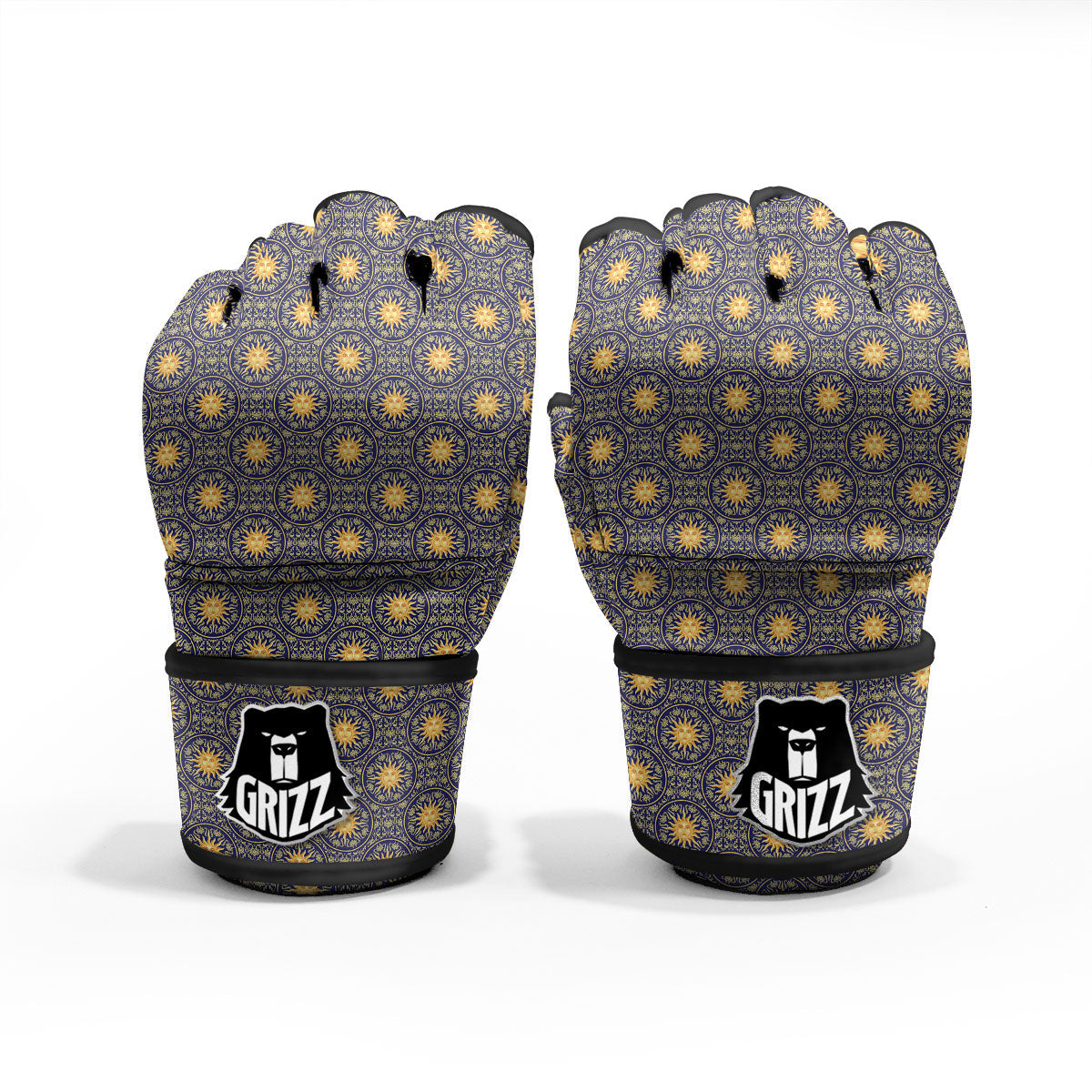 Celestial Gold And Blue Print Pattern MMA Gloves-grizzshop