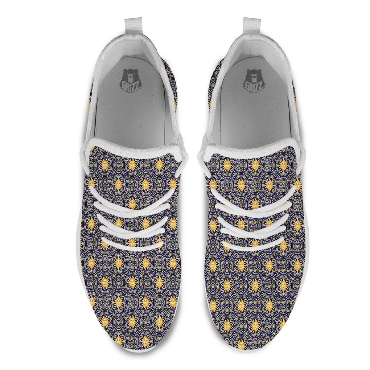 Celestial Gold And Blue Print Pattern White Athletic Shoes-grizzshop