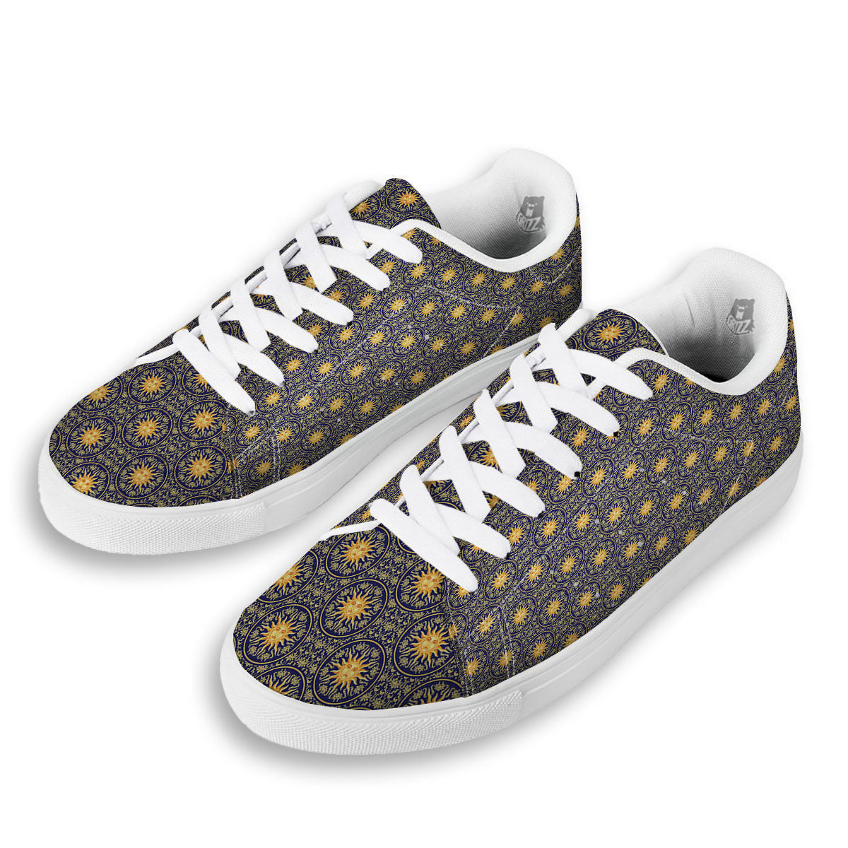 Celestial Gold And Blue Print Pattern White Low Top Sneakers-grizzshop