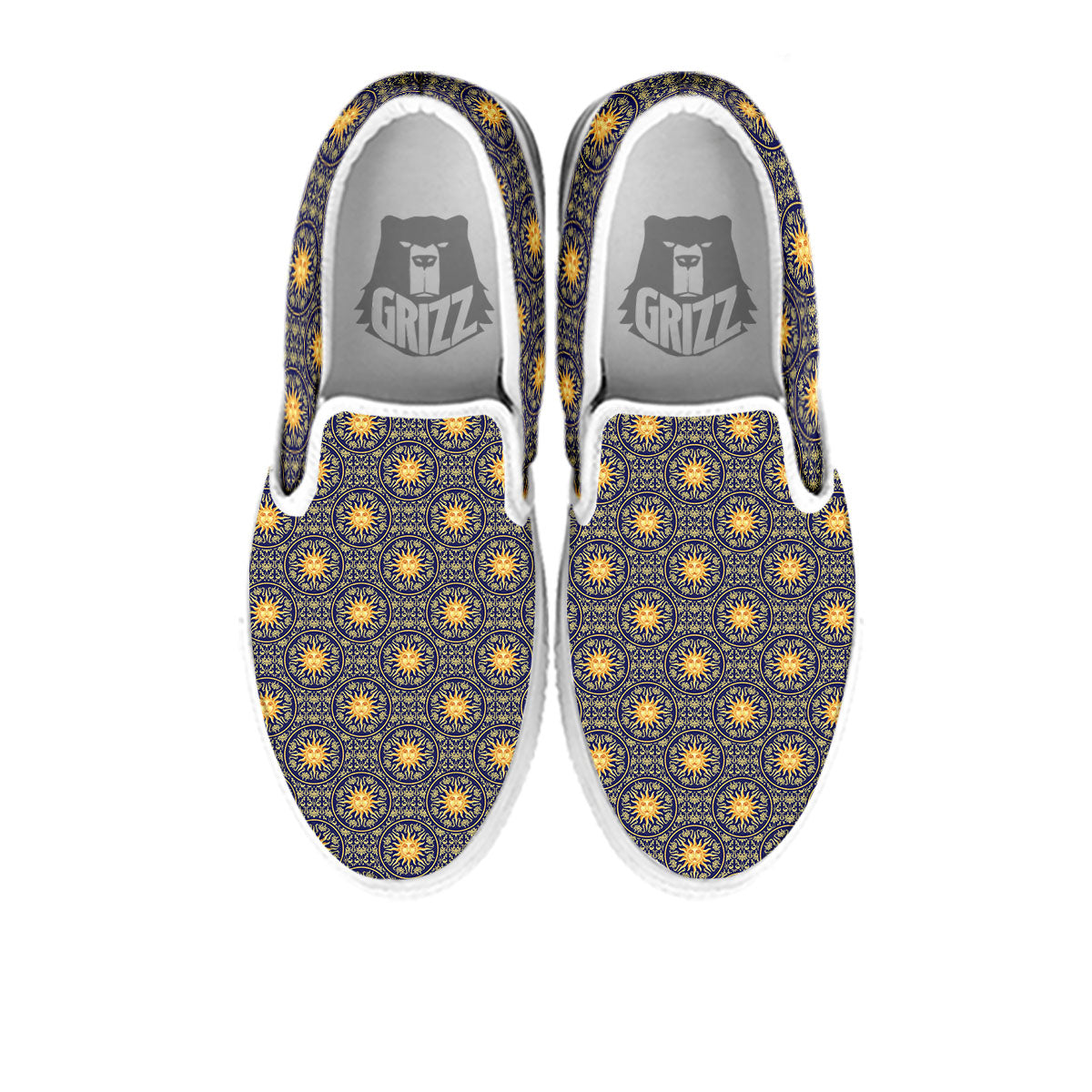 Celestial Gold And Blue Print Pattern White Slip On Shoes-grizzshop