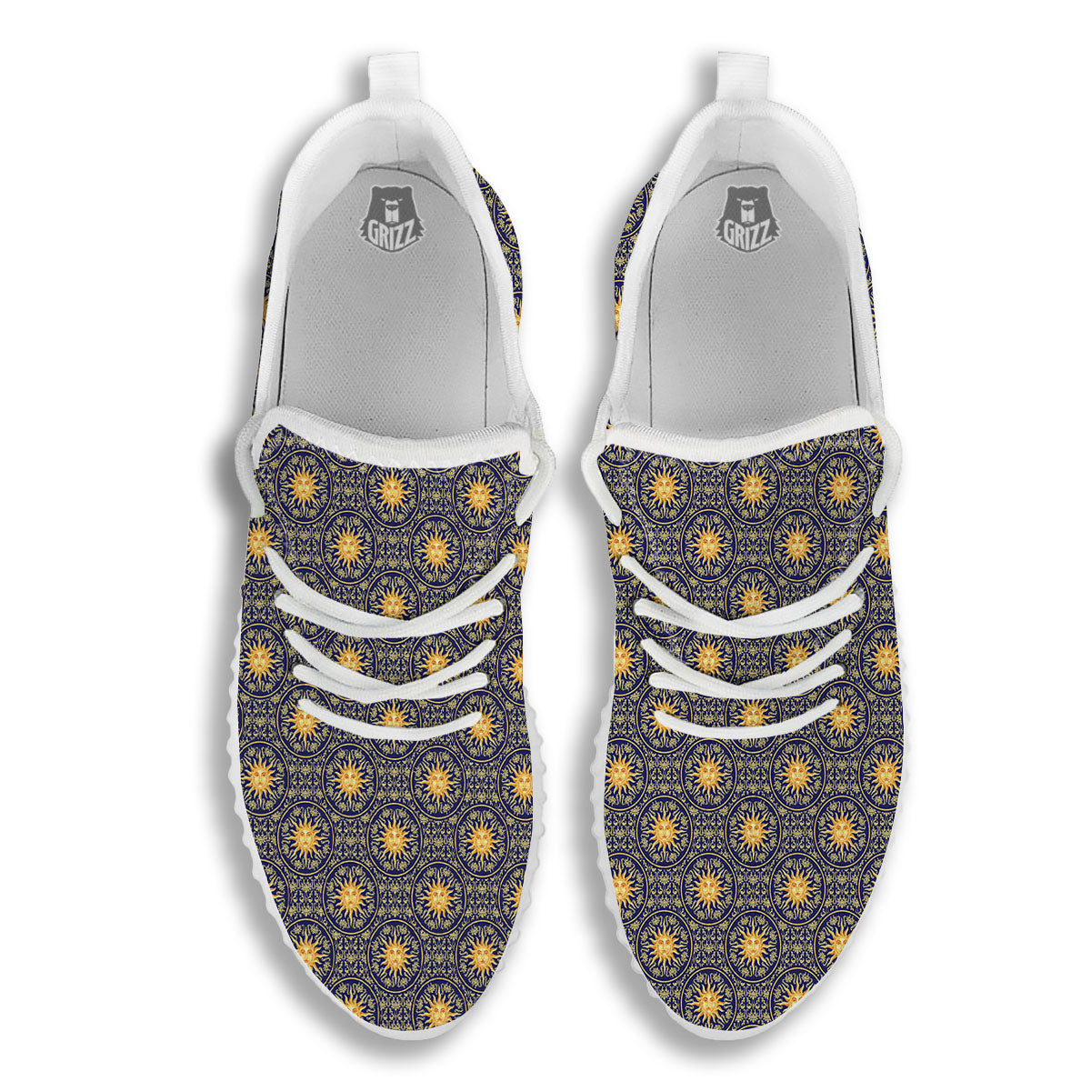 Celestial Gold And Blue Print Pattern White Walking Shoes-grizzshop