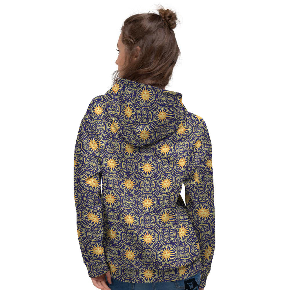 Celestial Gold And Blue Print Pattern Women's Hoodie-grizzshop
