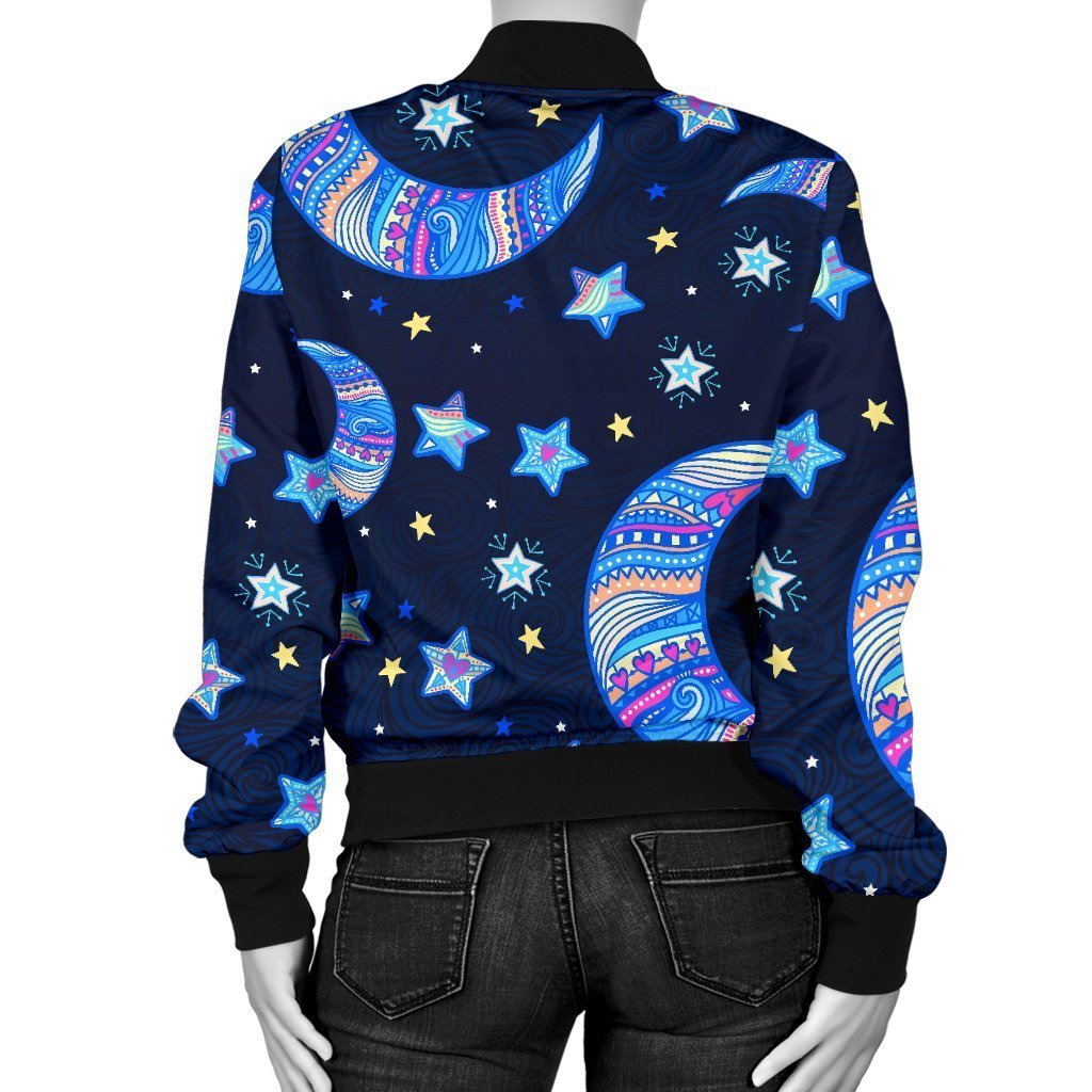 Celestial Pattern Print Women Casual Bomber Jacket-grizzshop