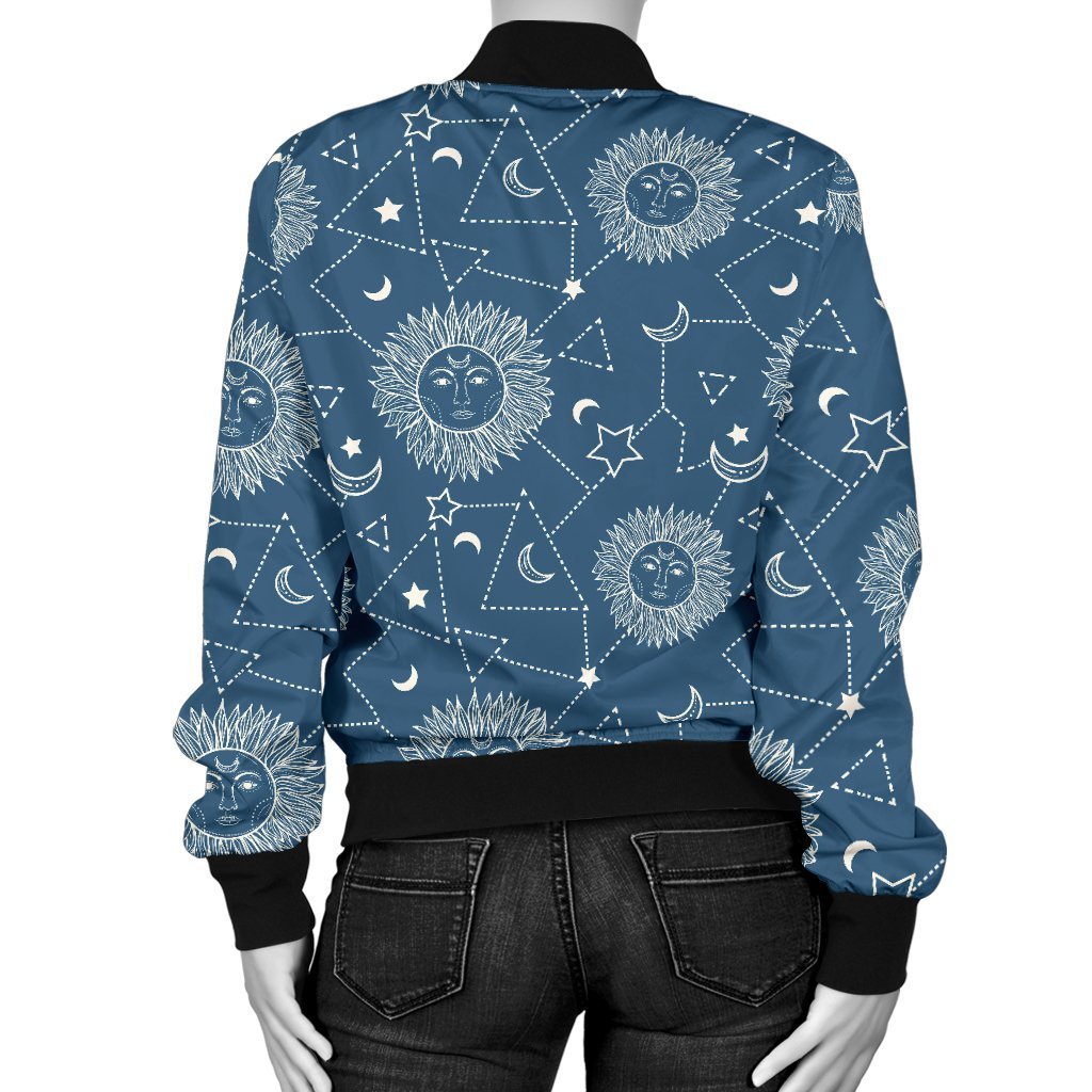Celestial Print Pattern Women Casual Bomber Jacket-grizzshop