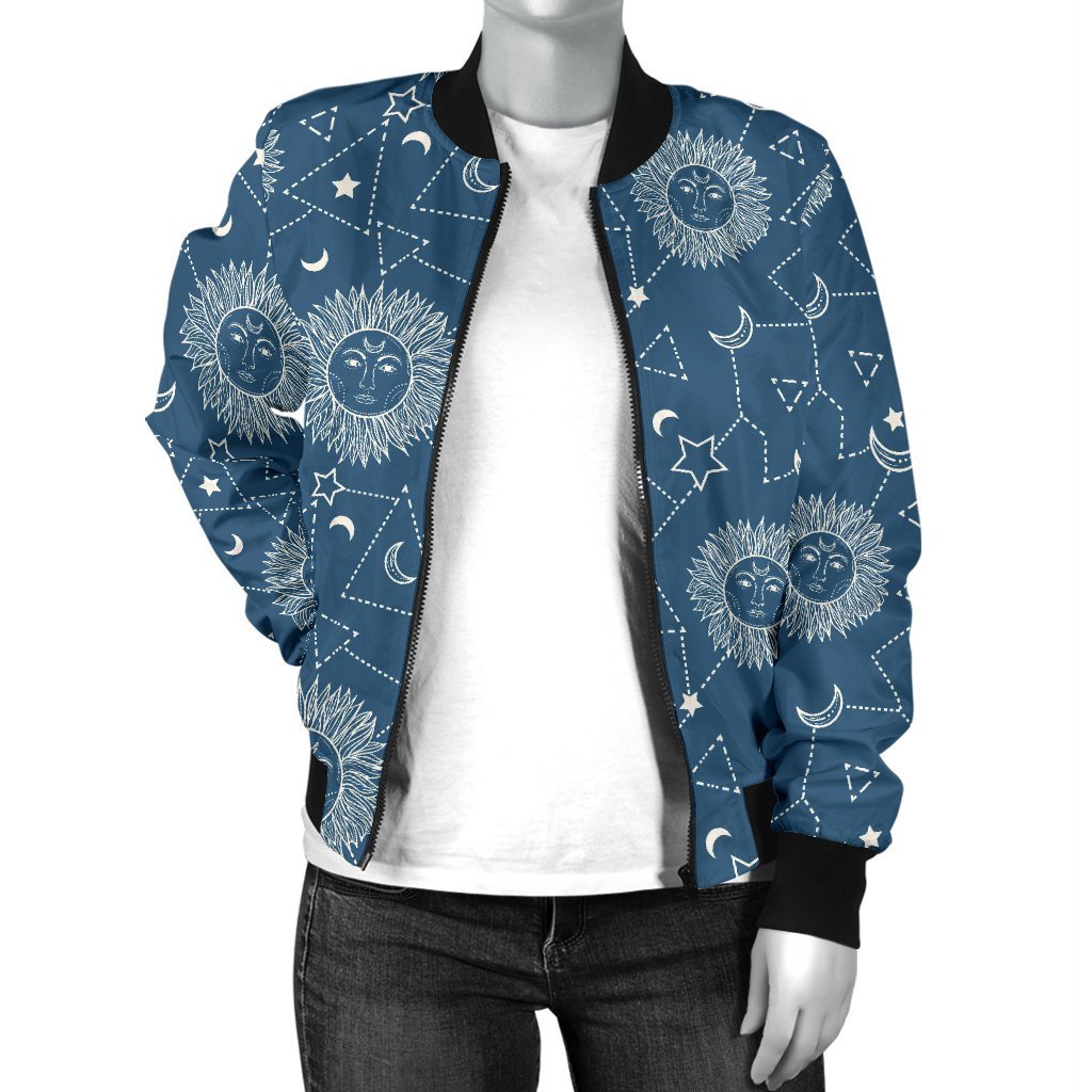 Celestial Print Pattern Women Casual Bomber Jacket-grizzshop