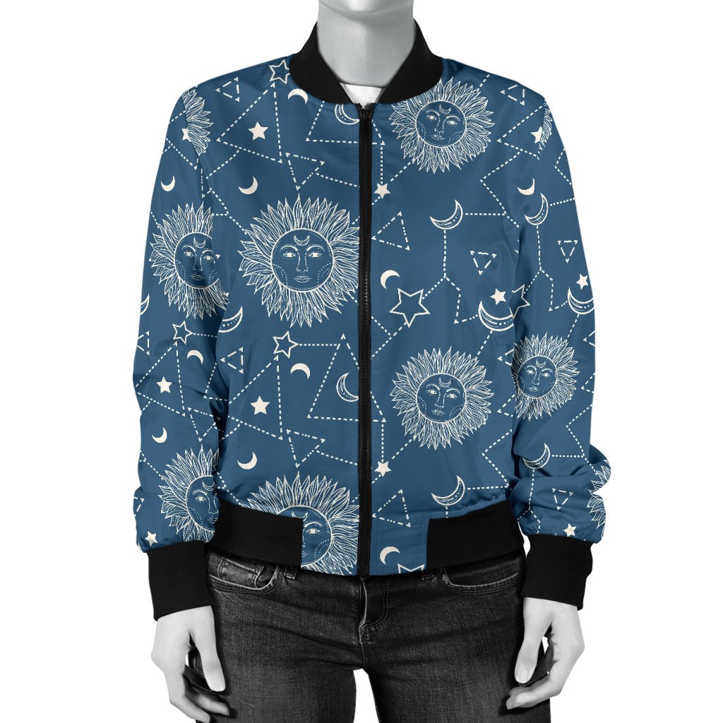 Celestial Print Pattern Women Casual Bomber Jacket-grizzshop