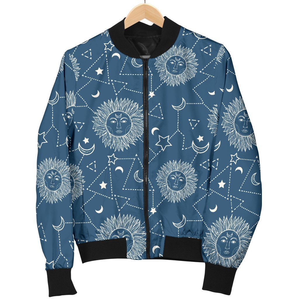 Celestial Print Pattern Women Casual Bomber Jacket-grizzshop