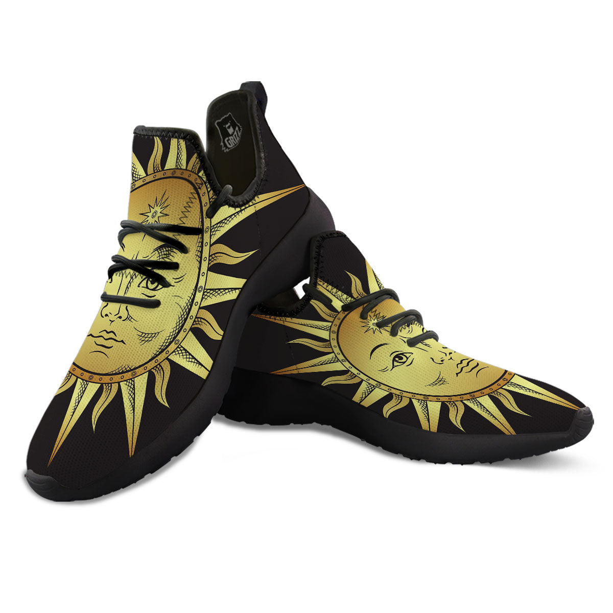 Celestial Sun Gold And Black Print Black Athletic Shoes-grizzshop