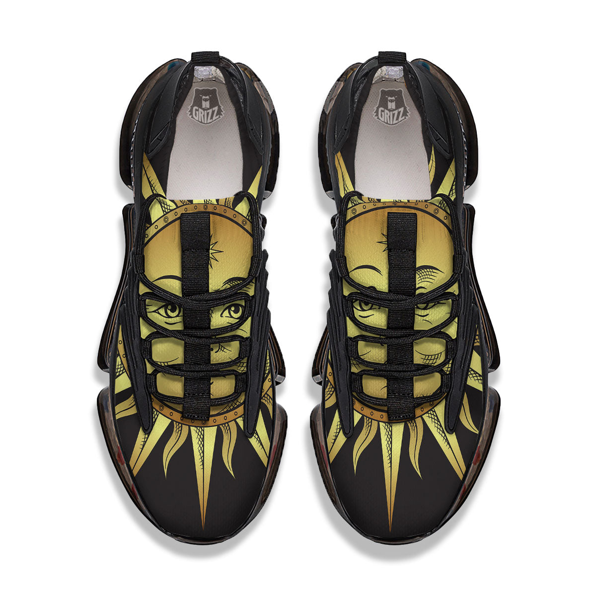 Celestial Sun Gold And Black Print Black Gym Shoes-grizzshop