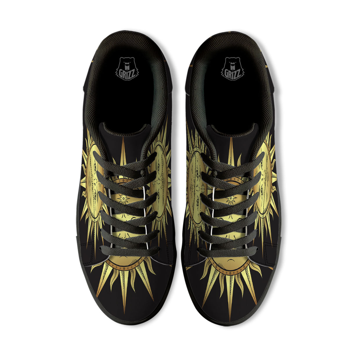 Celestial Sun Gold And Black Print Black Low Top Sneakers-grizzshop