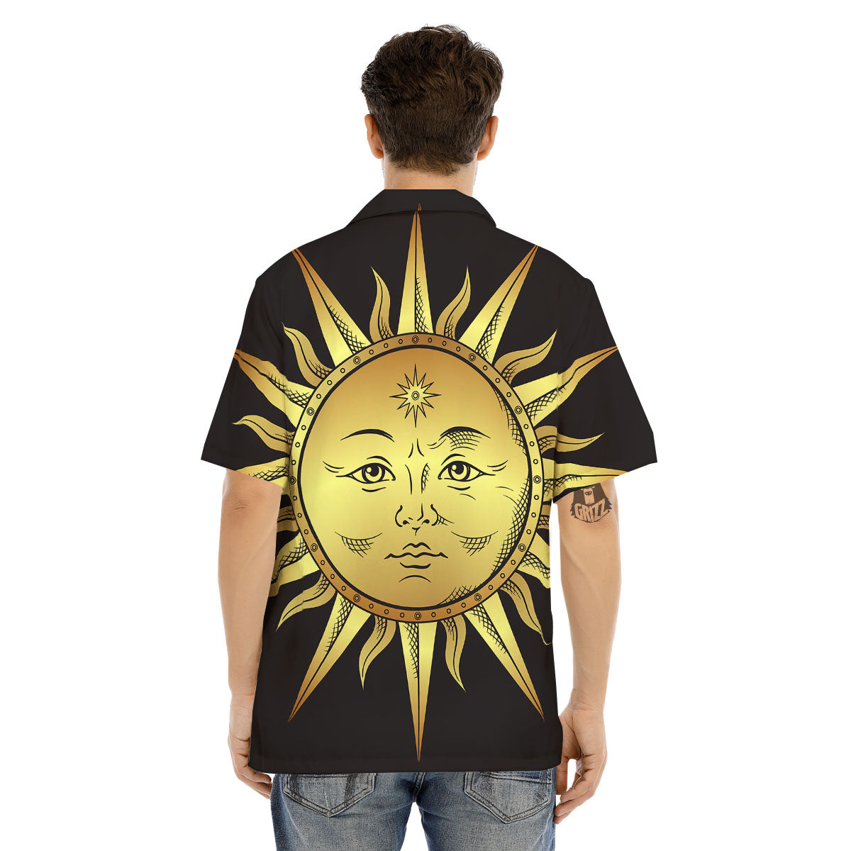 Celestial Sun Gold And Black Print Men's Hawaiian Shirt-grizzshop