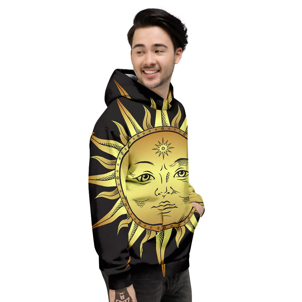 Celestial Sun Gold And Black Print Men's Hoodie-grizzshop
