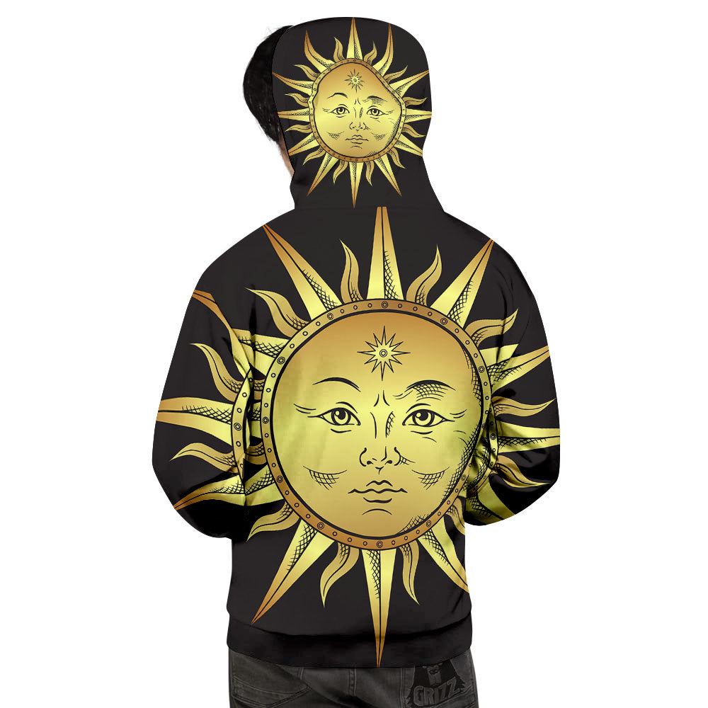 Celestial Sun Gold And Black Print Men's Hoodie-grizzshop