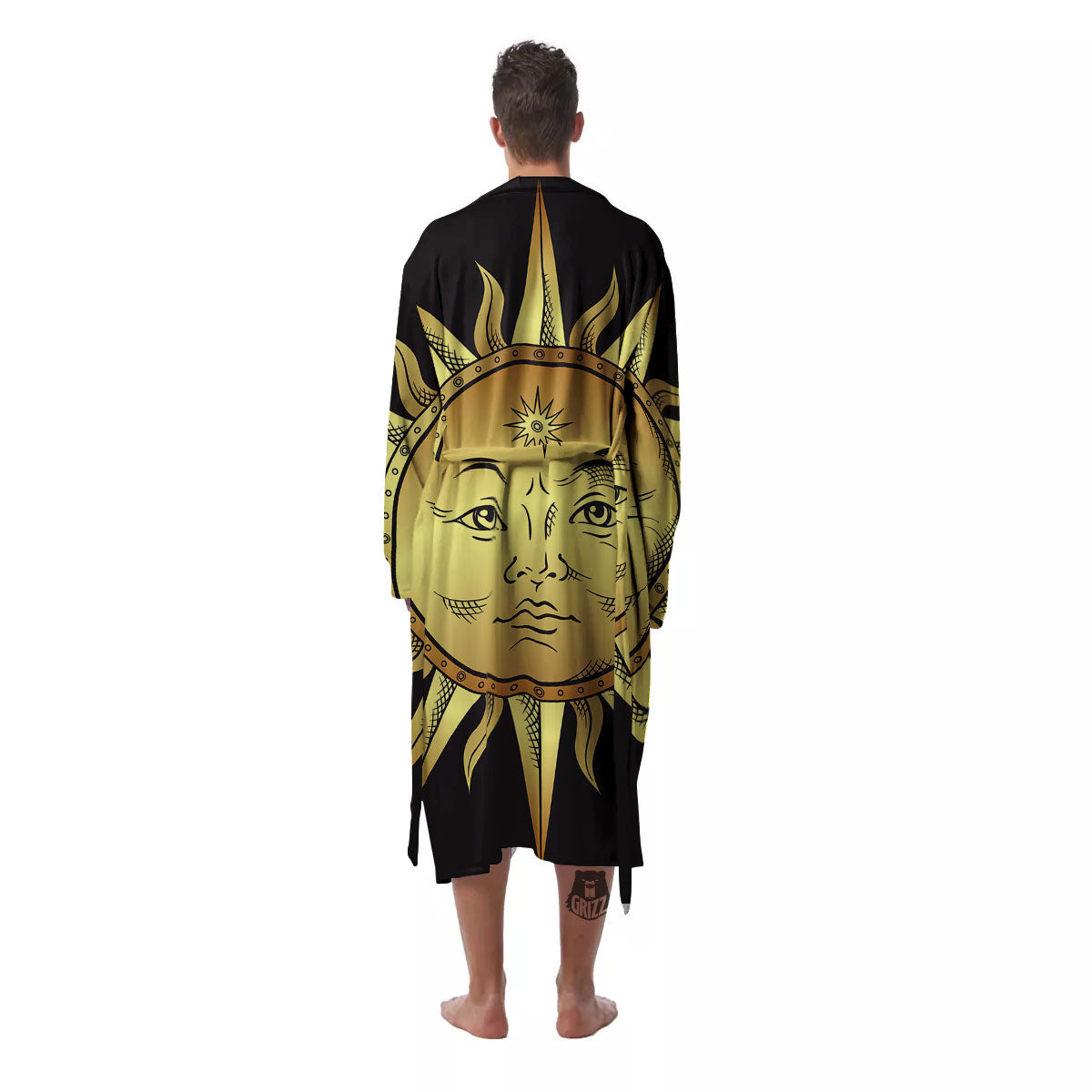 Celestial Sun Gold And Black Print Men's Robe-grizzshop