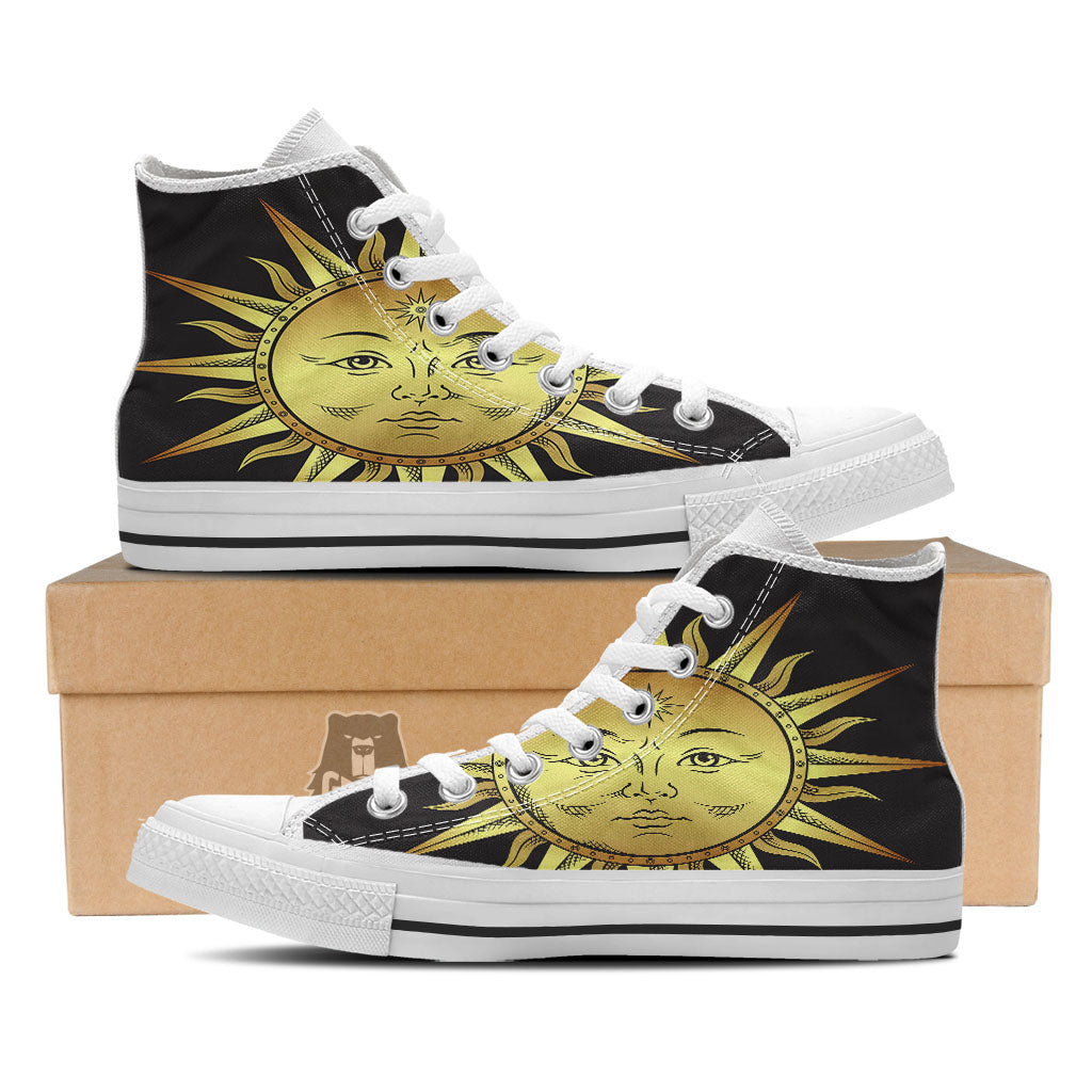Celestial Sun Gold And Black Print White High Top Shoes-grizzshop