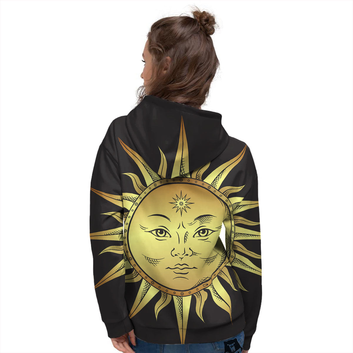 Celestial Sun Gold And Black Print Women's Hoodie-grizzshop