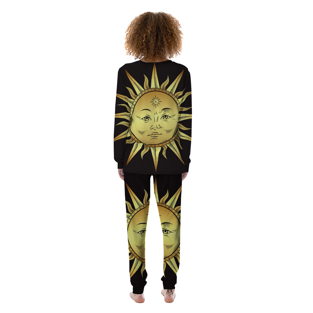 Celestial Sun Gold And Black Print Women's Pajamas-grizzshop