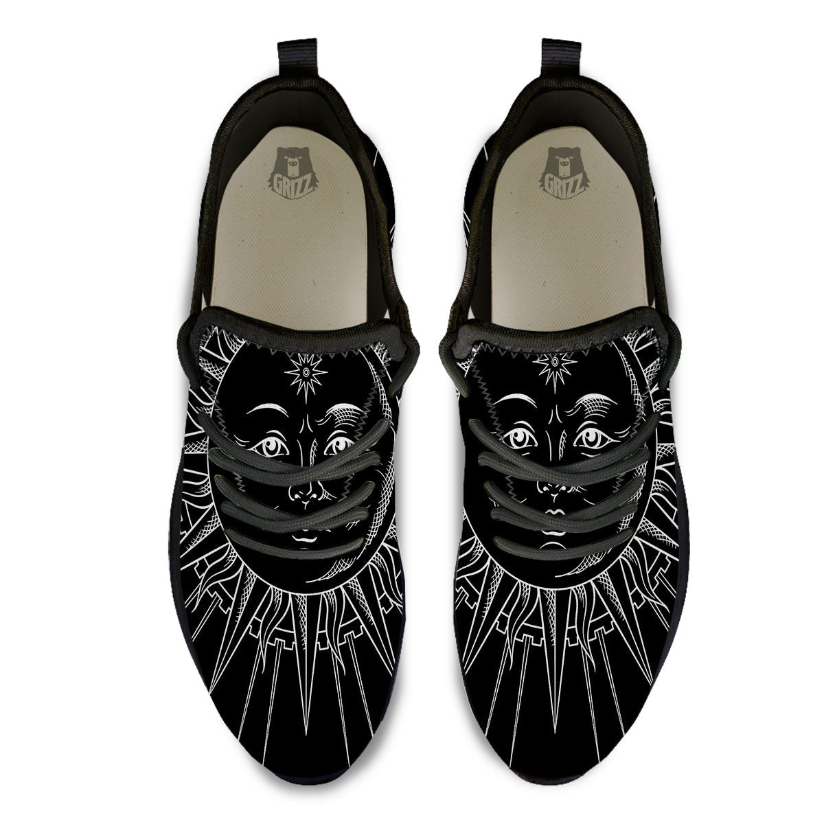 Celestial Sun White And Black Print Black Athletic Shoes-grizzshop