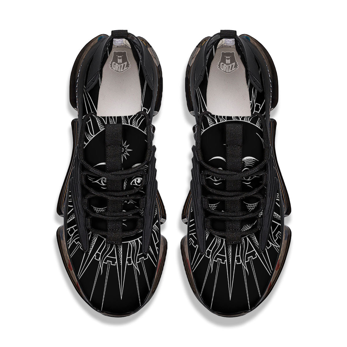 Celestial Sun White And Black Print Black Gym Shoes-grizzshop