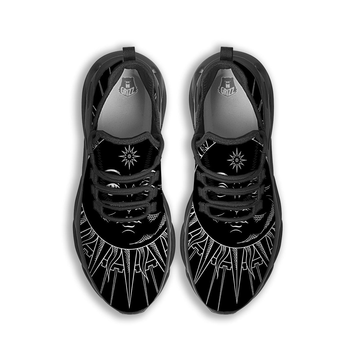 Celestial Sun White And Black Print Black Running Shoes-grizzshop