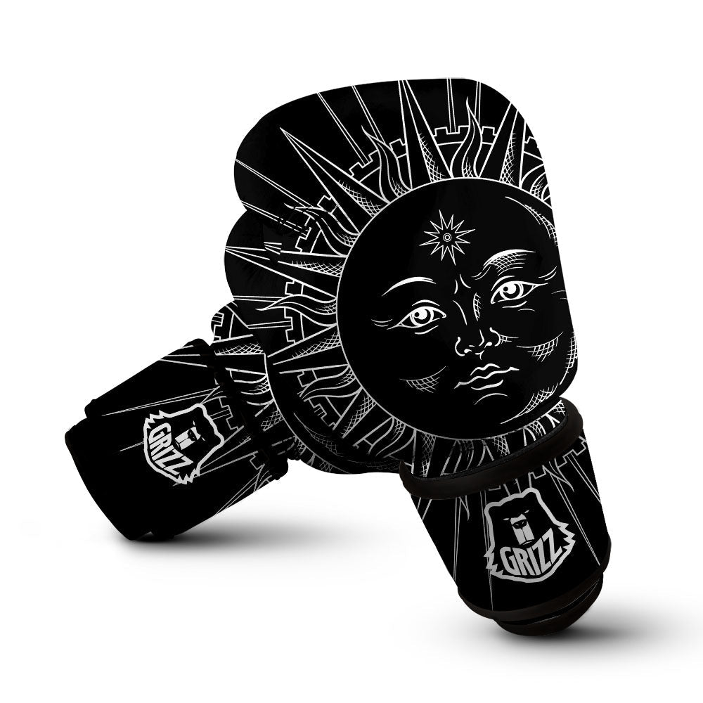 Celestial Sun White And Black Print Boxing Gloves-grizzshop