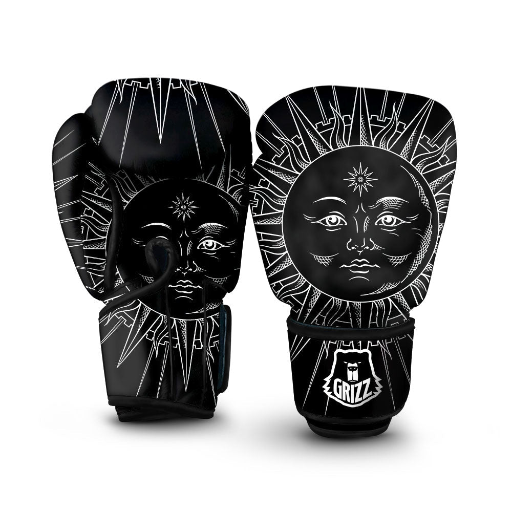 Celestial Sun White And Black Print Boxing Gloves-grizzshop