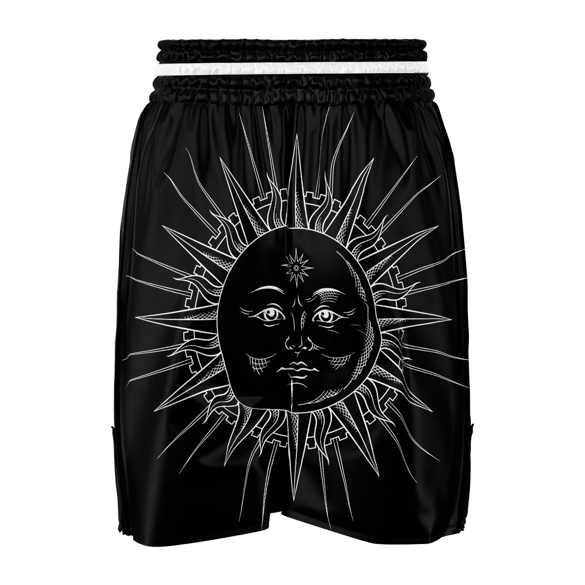 Celestial Sun White And Black Print Boxing Shorts-grizzshop