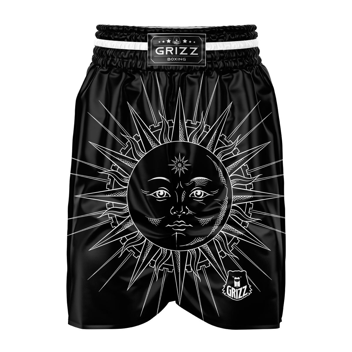 Celestial Sun White And Black Print Boxing Shorts-grizzshop