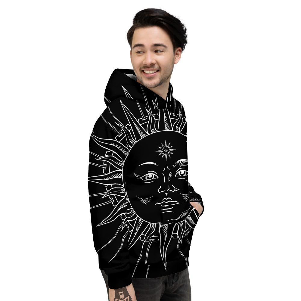 Celestial Sun White And Black Print Men's Hoodie-grizzshop