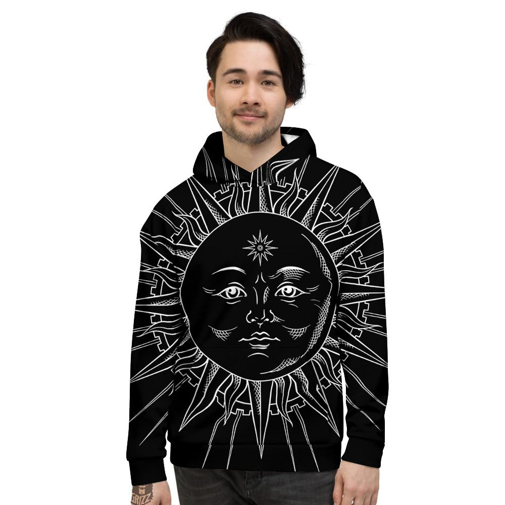 Celestial Sun White And Black Print Men's Hoodie-grizzshop