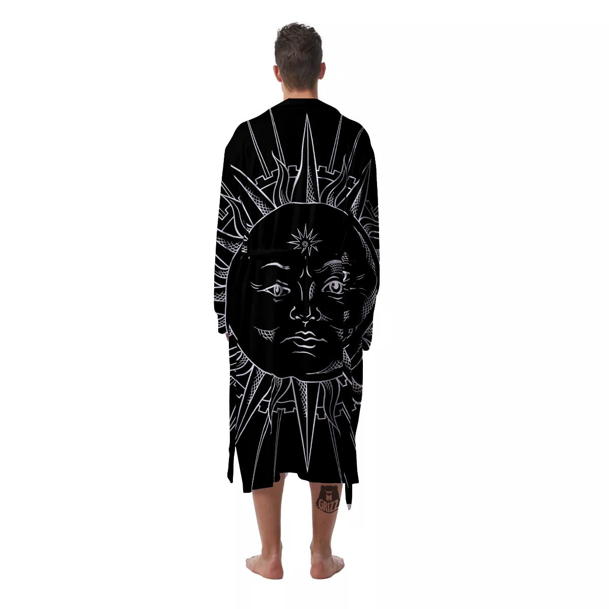 Celestial Sun White And Black Print Men's Robe-grizzshop