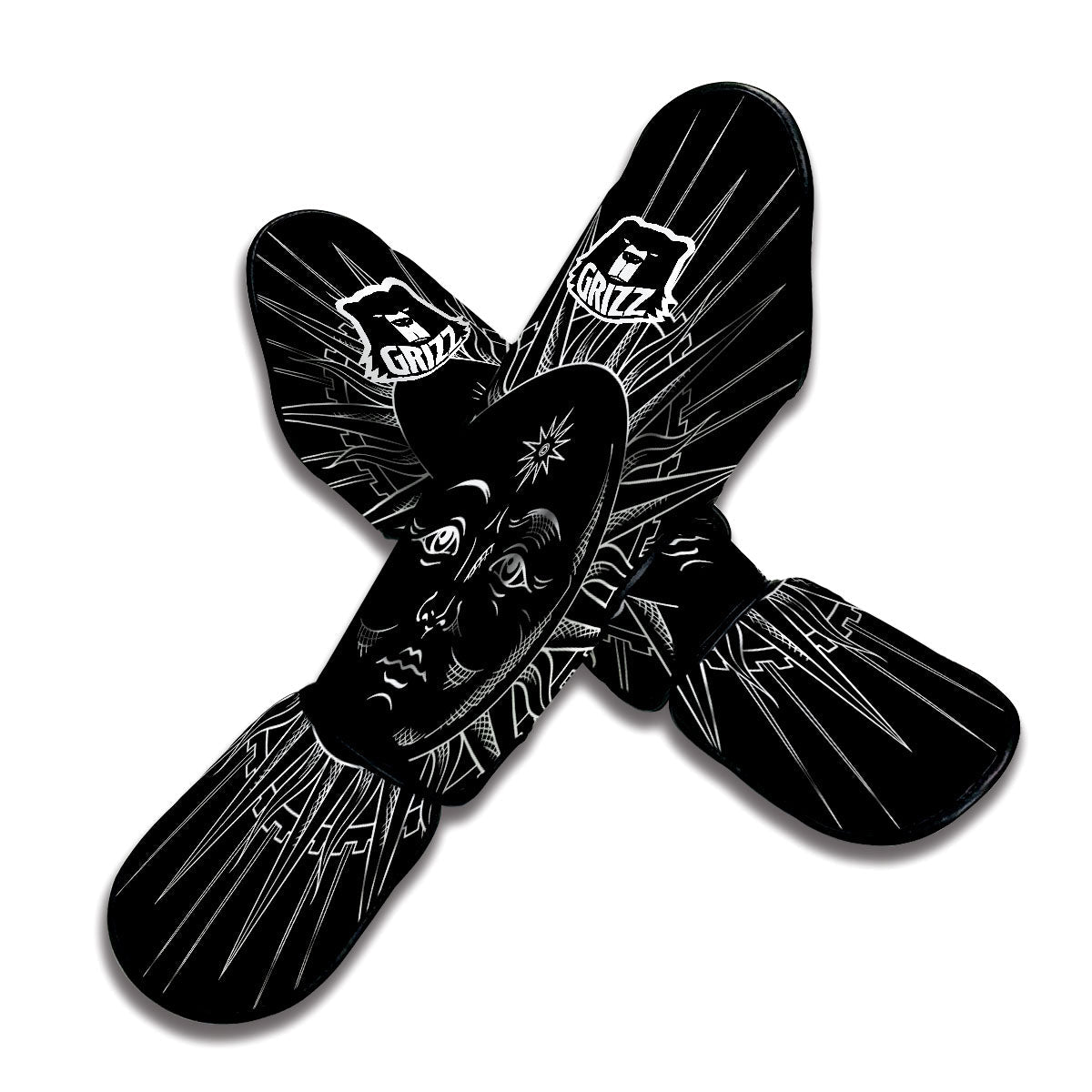 Celestial Sun White And Black Print Muay Thai Shin Guards-grizzshop